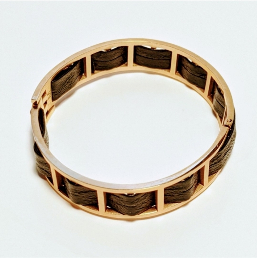 Rose gold plated stainless steel leather b...